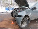 V Nových Heminovech si sníh na silnicích vyádal také dopravní nehodu, pi...