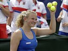 Kateina Siniaková má radost ze svého výkonu v semifinále Fed Cupu.