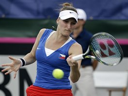 Markta Vondrouov bhem semifinle Fed Cupu s USA.