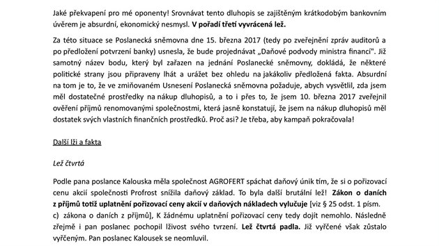 Dopis ministra financ a fa ANO Andreje Babie poslancm (27. dubna 2017)
