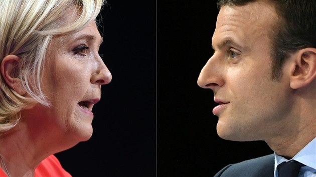 Kandidti na francouzskho prezidenta Marine Le Penov a Emmanuel Macron.