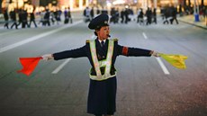 Severokorejská dopravní policistka v Pchjongjangu