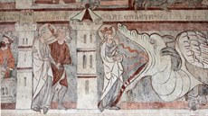 Námtem hlavní objevené fresky ve Velkém Meziíí je legenda o svaté Markét.