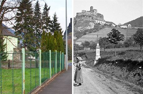 Hrad Stekov kolem roku 1890 a v souasnosti