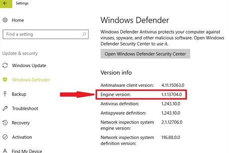 Opravená verze Windows Defender