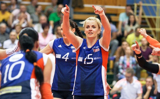 Olomoucká volejbalistka Jana Napolitano enková bhem finále proti Prostjovu.