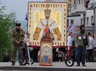 Ikona svatého cara Mikuláe II. v centru Doncku (9. kvtna 2017)