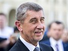 Vicepremiér a ministr financí Andrej Babi (ANO) hovoí s novinái po schzce s...