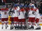 TO JE RADOSTI! Čeští hokejisté slaví výhru nad Finskem po samostatných...