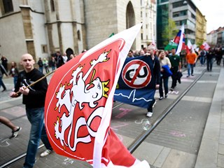 V Brně se sešli demonstranti a pochodovali městem. (1. května 2017)