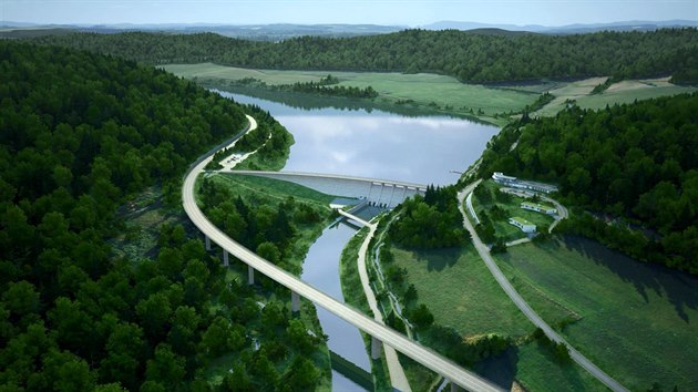 Vizualizace přehrady Nové Heřminovy na Bruntálsku.