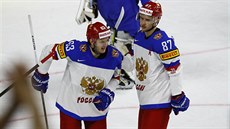 Radost ruských hokejist po vstelené brance.