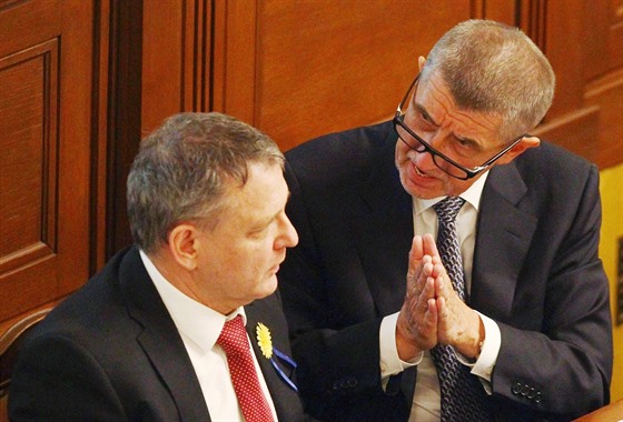 Šéf ANO Andrej Babiš a ministr zahraničí Lubomír Zaorálek ve Sněmovně
