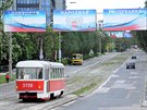 eská tramvaj v ulicích Doncku (8. kvtna 2017)