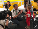 Thomas Danel v motorhome týmu Renault hovoí pro britský Sky Sports a fotí se s...