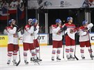 Zklamání českých hokejistů po vyřazení ve čtvrtfinále mistrovství světa.