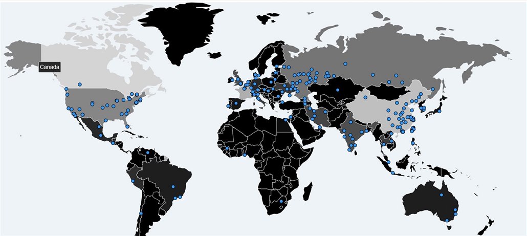 Mapa šíření vyděračského viru WannaCry