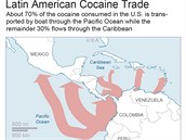 Cesty, odkud přichází kokain do USA. 70 % zkonzumovaného kokainu v USA je...