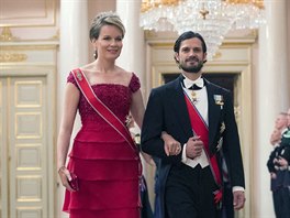 Belgická královna Mathilde a védský princ Carl Philip (Oslo, 9. kvtna 2017)