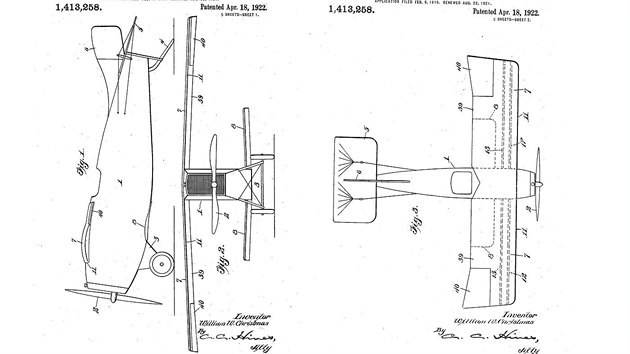 Vyobrazen letadla Christmas Bullet v patentovm spise