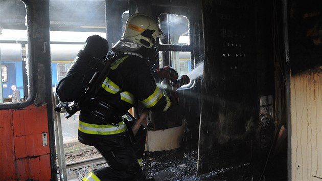 Požár vagónu na Masarykově nádraží (15.5.2017).