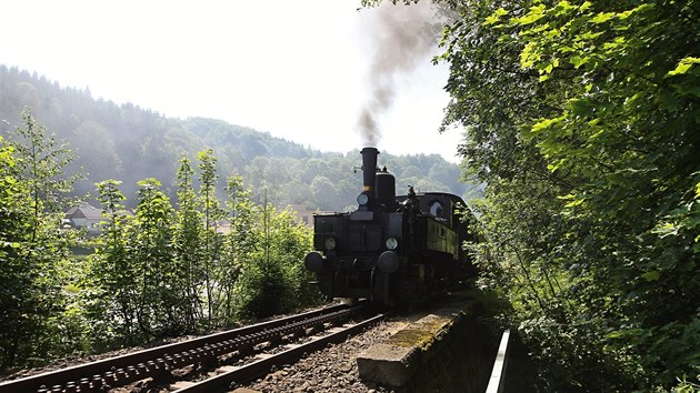 Parn lokomotivva 310.0134 vyr na nostalgick jzdy hlavn po Libereckm kraji. Na snmku na zubace z Tanvaldu do Koenova.