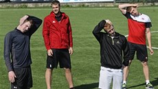 Olomoutí hokejisté v píprav. Druhý zleva David krek.