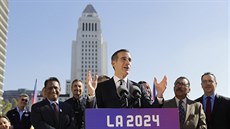 Losangeleský starosta Eric Garcetti na tiskové konferenci ke kandidatu�e na...
