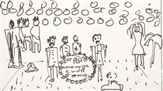 Skica Johna Lennona s návrhem obalu desky Sgt. Peppers Lonely Hearts Club Band