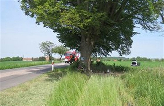 Řidička narazila do stromu, poté skončila v poli.