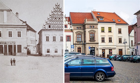 Táborské ikovo námstí kolem roku 1870 a stejné místo dnes.