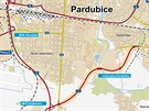Takto by m�l v budoucnu vypadat pl�novan� jihov�chodn� obchvat Pardubic. N�kres...