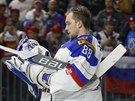 Ruský branká Andrej Vasilevskij ped semifinále s Kanadou