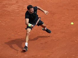 Bulharsk tenista Grigor Dimitrov bhem prvnho kola Roland Garros.