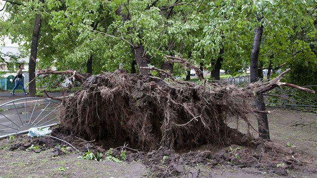 Moskvu zasáhl niivý uragán, který polámal 3500 strom (29.5.2017).