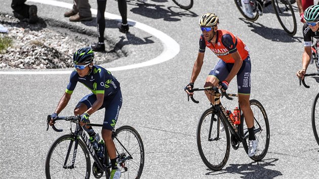 Nairo Quintana (vlevo) s Vincenzem Nibalim bhem osmnct etapy Gira dItalia.