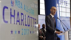 Adam Silver hovoí na tiskové konferenci, kde bylo oznámeno, e Utkání hvzd...