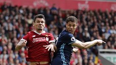 Momentka z utkání mezi Liverpoolem (ervená) a Middlesbrough.