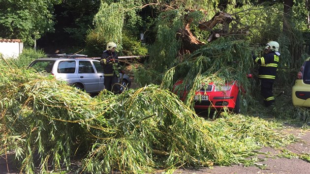 Na Smchov spadl strom na zaparkovan auta (31.5.2017).