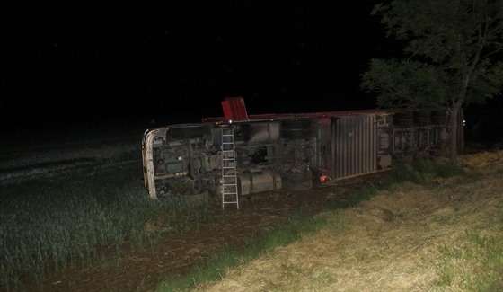 Nehoda kamionu převážejícího živé krávy u Rozkoše nedaleko Humpolce. Litevský...
