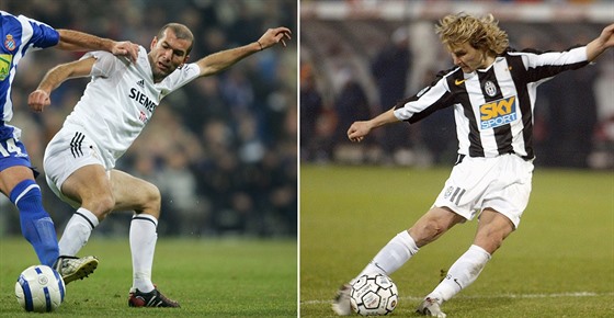 Pavel Nedvd (vpravo) a Zinedine Zidane v dobách aktivní kariéry.