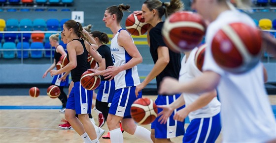 Trénink eských basketbalistek v Hradci Králové. Uprosted s íslem 8 Ilona...