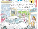 Petr Urban kreslí vtipy na zakázku pro rzné firmy, napíklad autosalony.