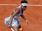 Venus Williamsová bhem zápasu s Timeou Bacsinszkou.