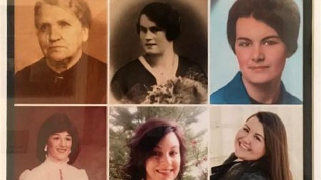 Zleva naho�e: Maria (Hanika) Pimpl, tedy babi�ka Annemarie, d�le Anna (Garreis) Pimpl, tedy maminka Annemarie, Annemarie Pimpl, Anita Pimpl, sestry Holly a Erika Vives.