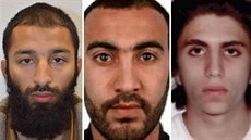 Pachatelé teroristického útoku u London Bridge. Zprava: Youssef Zaghba, Rachid...