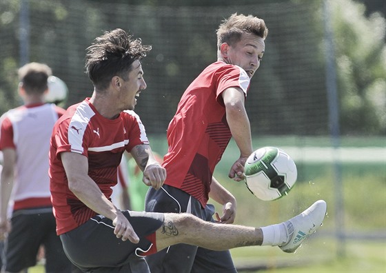 Milan Petrela (vlevo) na tréninku fotbalové Plzn
