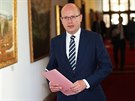 Premiér Bohuslav Sobotka pichází na jednání Vlády ve Strakov akademii, na...