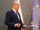 Premiér Bohuslav Sobotka pi tiskové konferenci na Úadu vlády (14. ervna 2017)