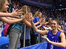 Italské basketbalistky slaví výhru nad Bloruskem. V popedí Cecilia...
